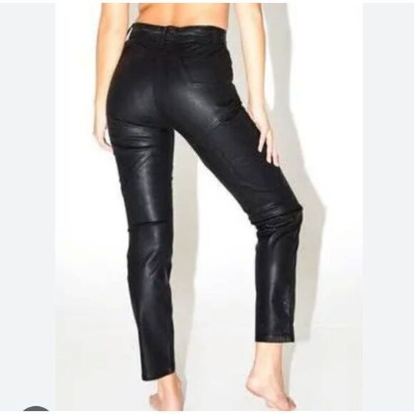 Revice Black Venus Star Coated Denim Cropped Jeans Sz‎ 25 Shiny Straight Leg - Picture 11 of 14